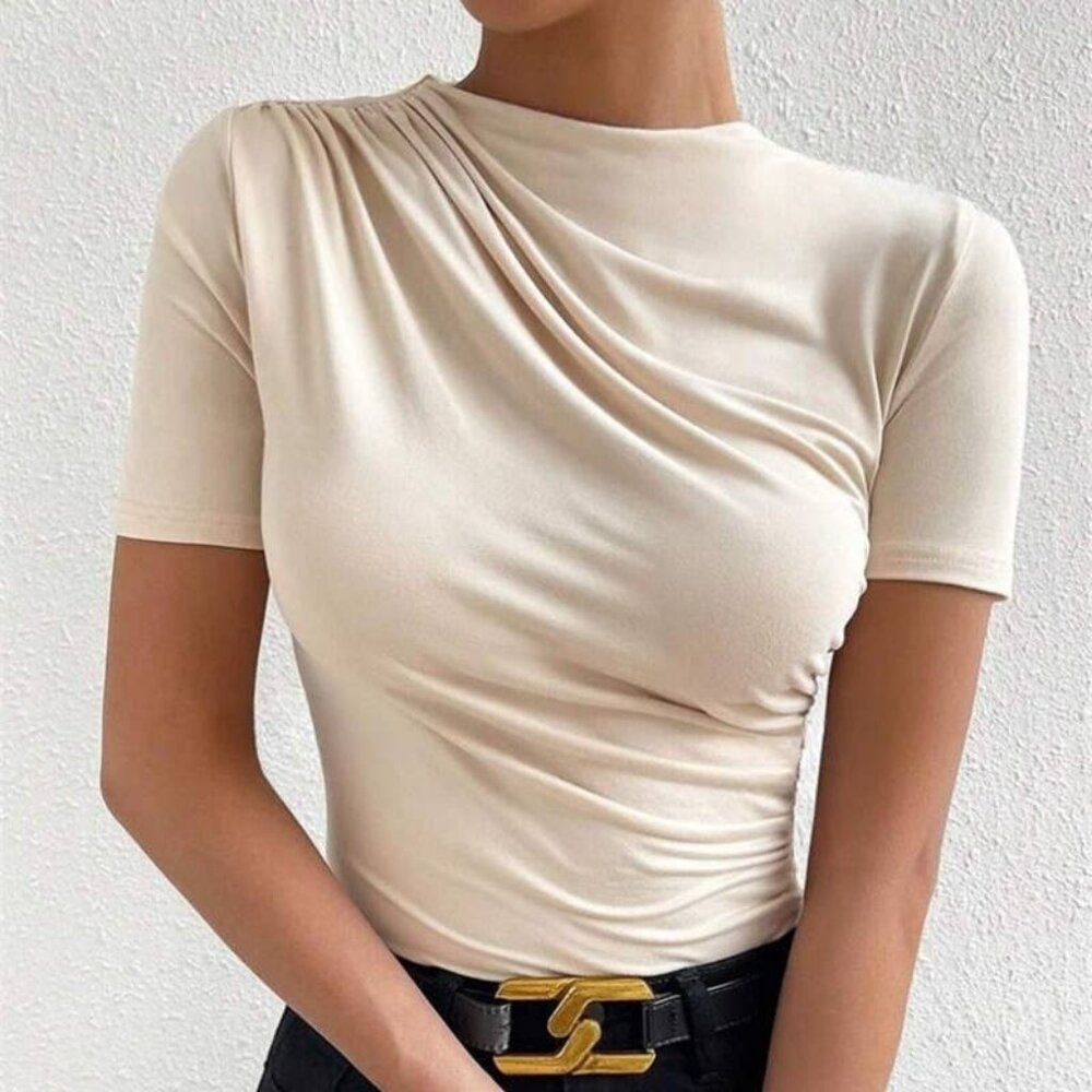 The Khloe Ruched Bodysuit – Beige